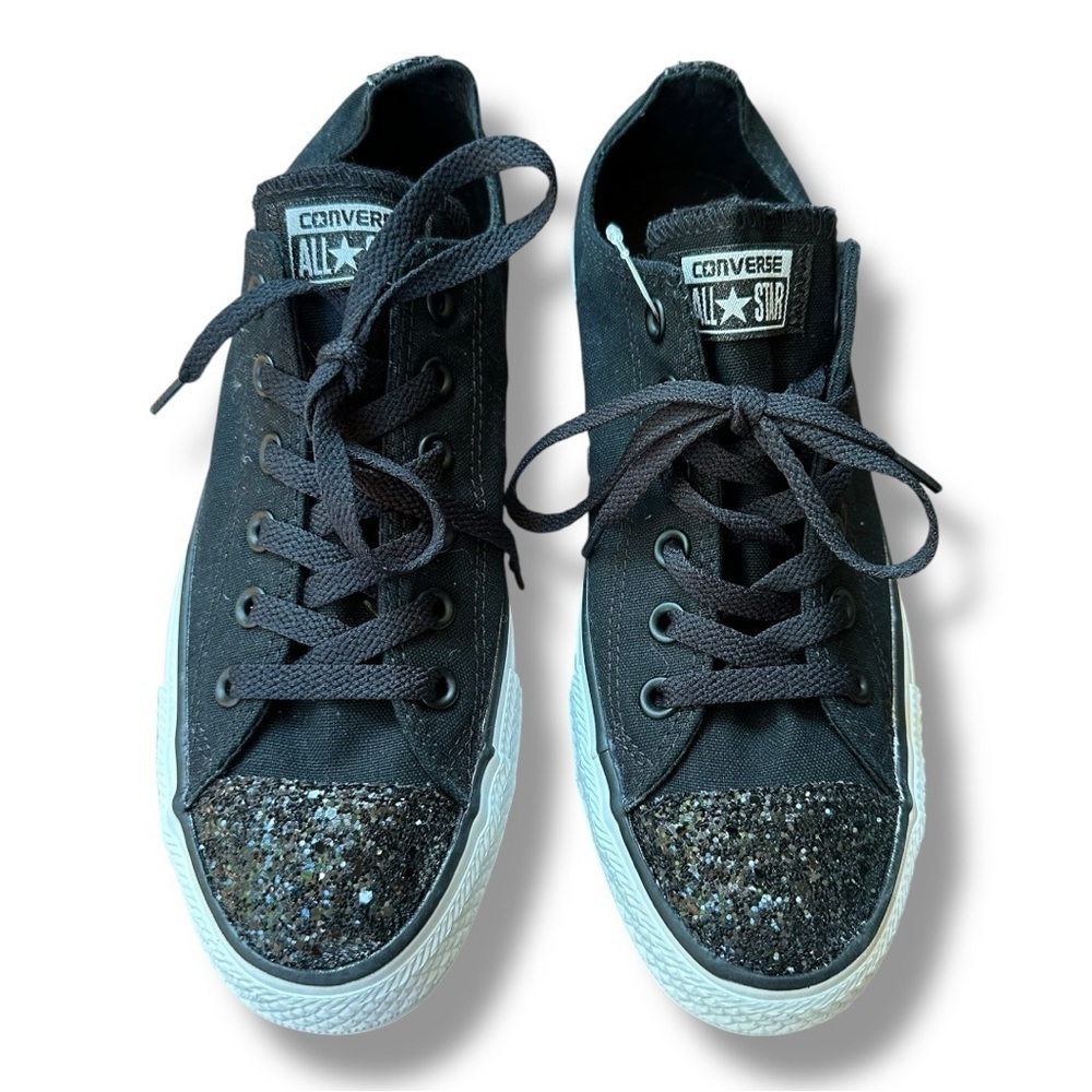 New Converse Black Glitter Toe Low Top All Star Sneakers | Women’s Size 9 - Picture 2 of 8